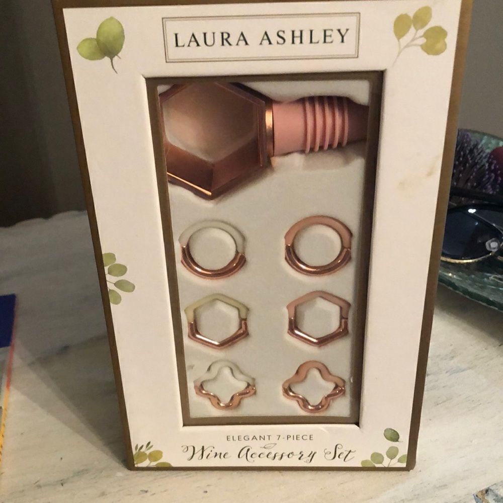 NEW Laura Ashley Seven piece rose gold wine accessory set.